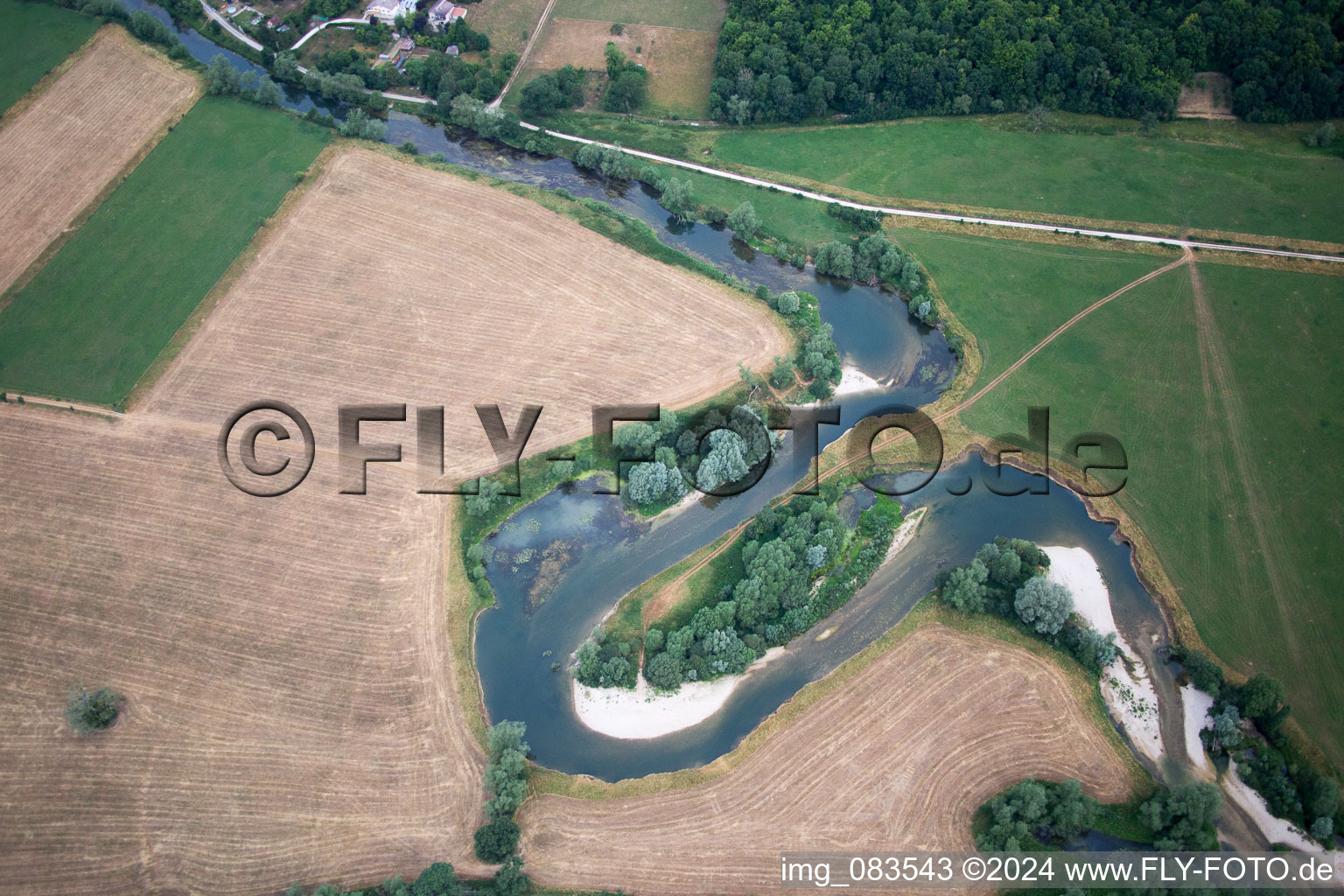 Aerial view of Ourches-sur-Meuse in the state Meuse, France