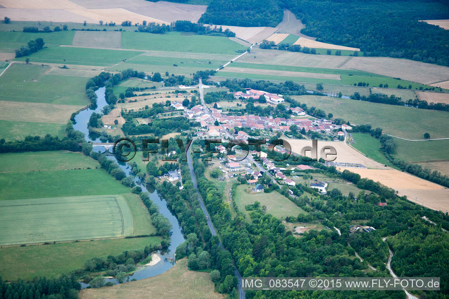 Aerial view of Saint-Germain-sur-Meuse in the state Meuse, France