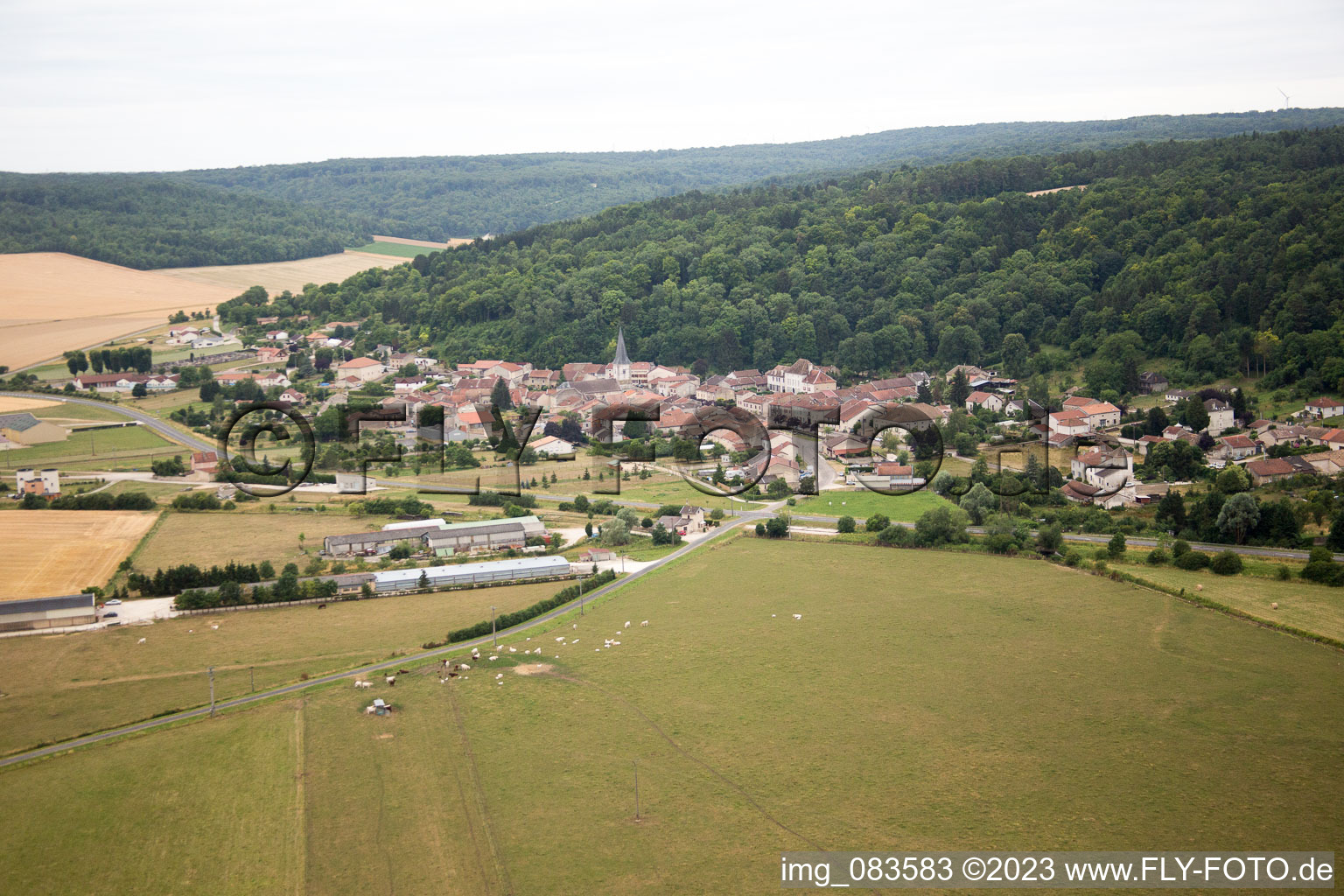 Aerial view of Maxey-sur-Vaise in the state Meuse, France