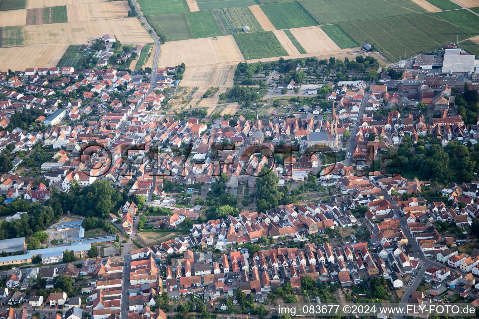 Aerial view of Bellheim in the state Rhineland-Palatinate, Germany