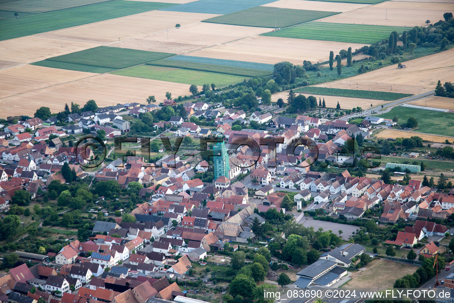 Catholic church scaffolded by Leidner GmbH Gerüstbau, Landau in the district Ottersheim in Ottersheim bei Landau in the state Rhineland-Palatinate, Germany