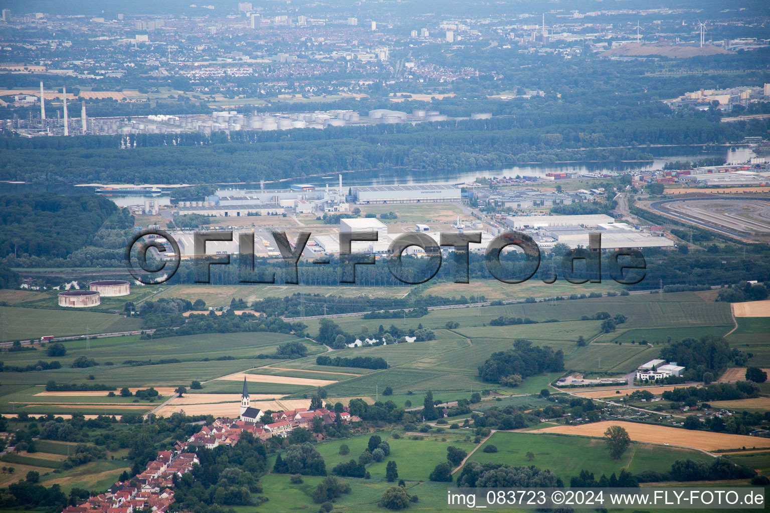 Aerial view of Industrial area north in Wörth am Rhein in the state Rhineland-Palatinate, Germany