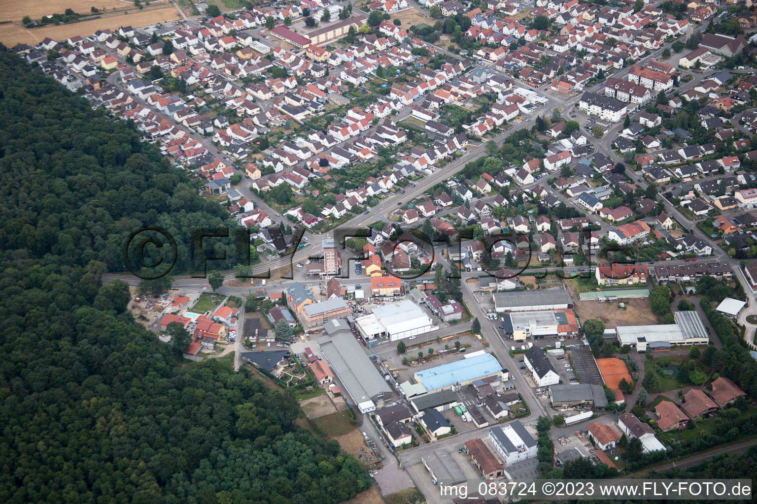 Jockgrim in the state Rhineland-Palatinate, Germany from the plane