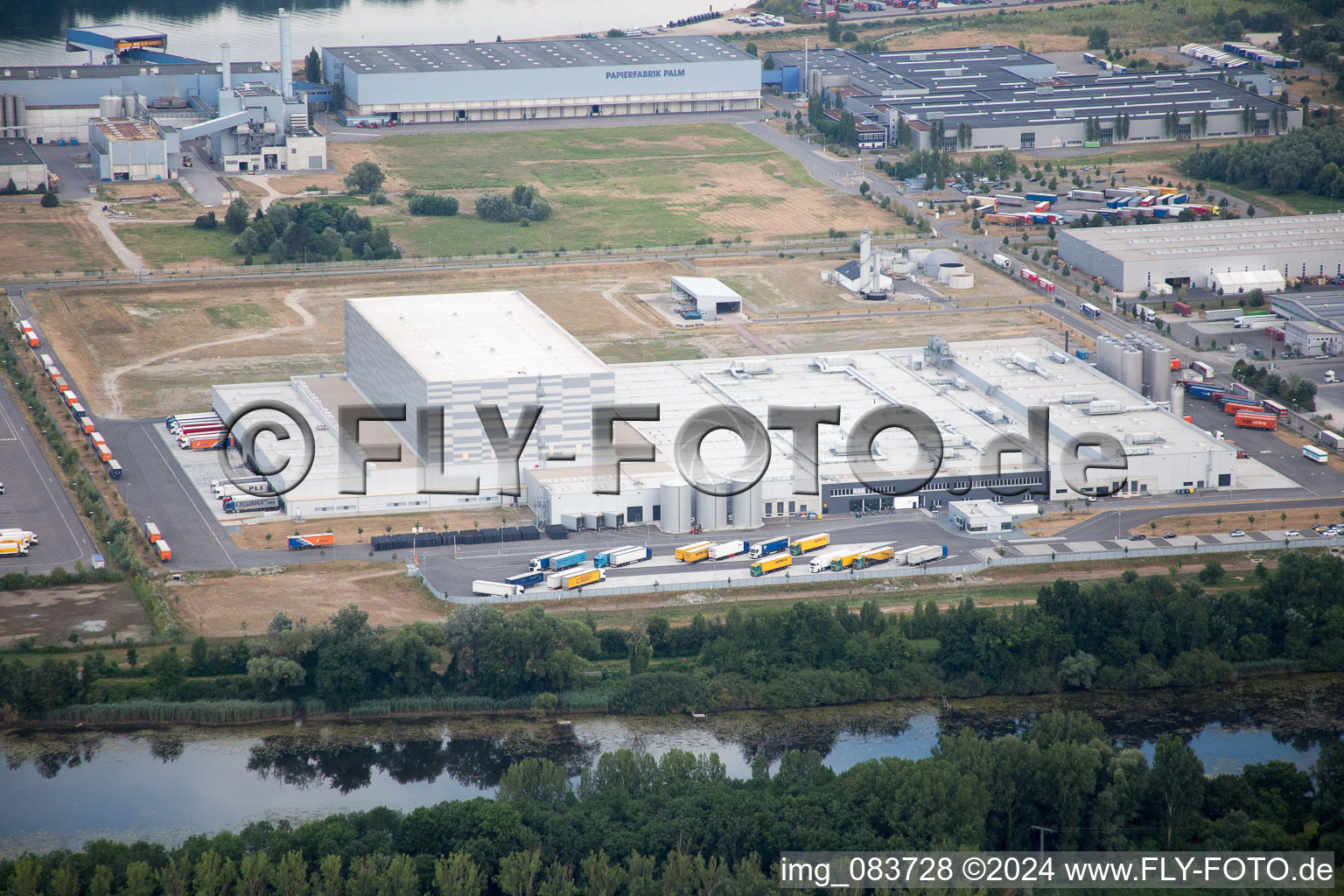 Oblique view of Oberwald Industrial Area in Wörth am Rhein in the state Rhineland-Palatinate, Germany