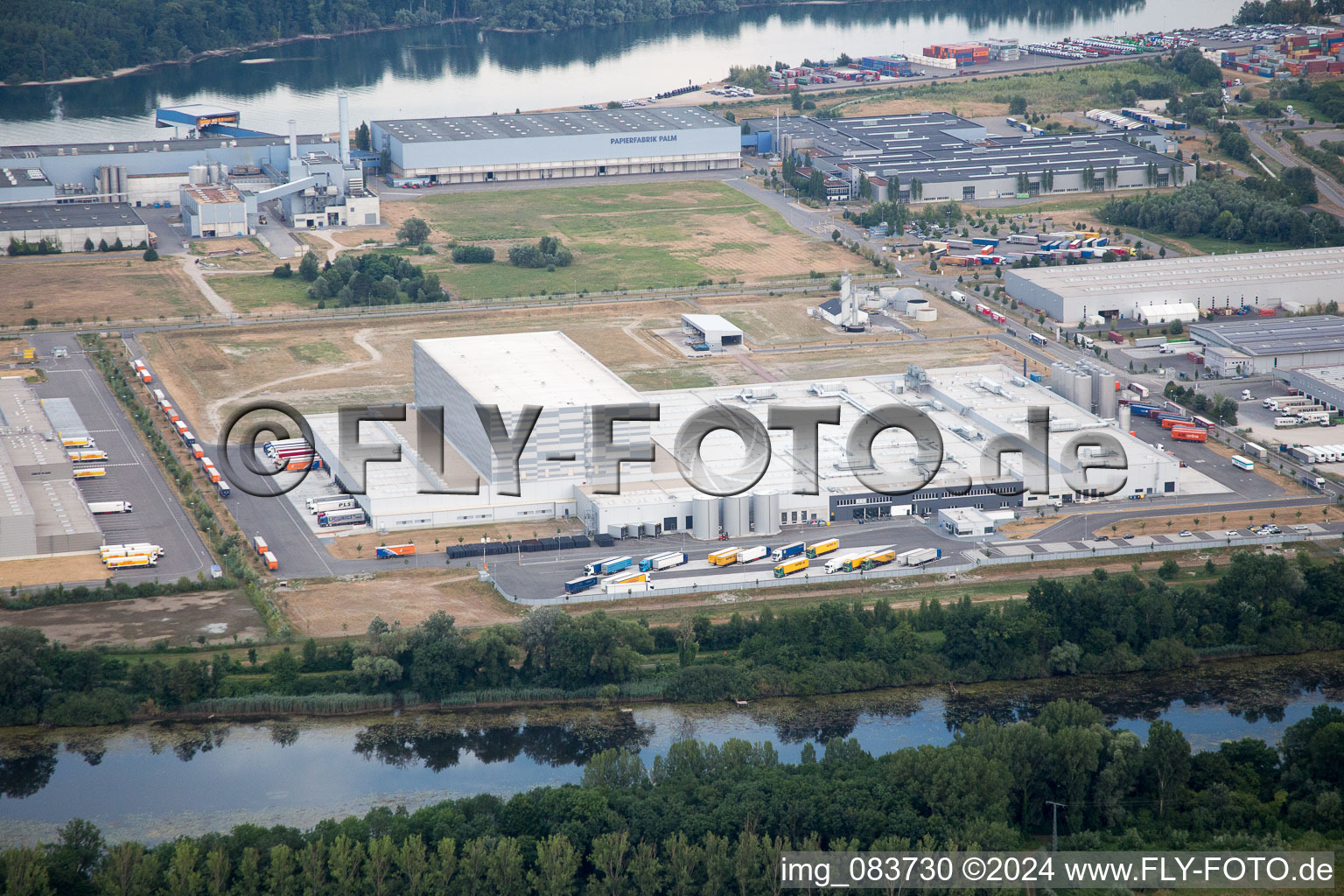 Oberwald industrial area in Wörth am Rhein in the state Rhineland-Palatinate, Germany from above