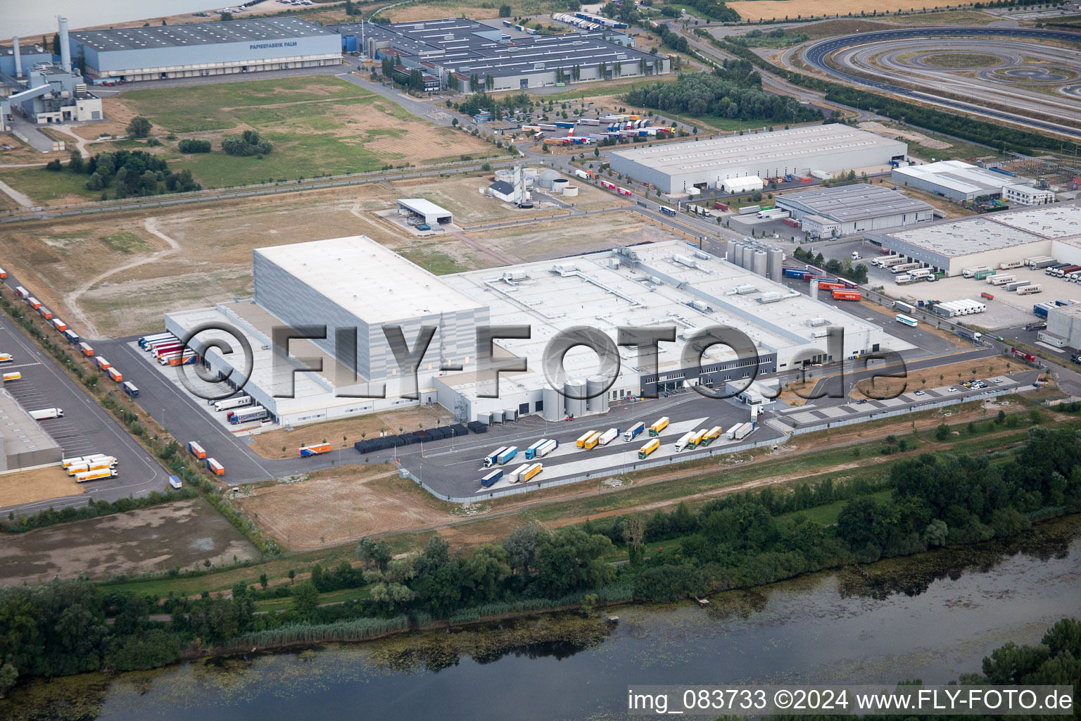 Oberwald Industrial Area in Wörth am Rhein in the state Rhineland-Palatinate, Germany from the plane