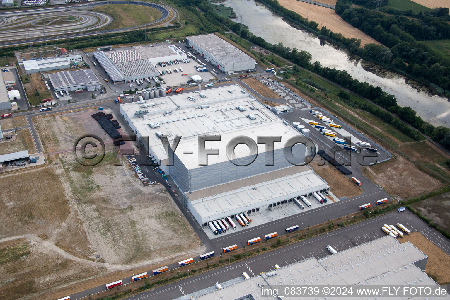 Oberwald Industrial Area in Wörth am Rhein in the state Rhineland-Palatinate, Germany from the drone perspective