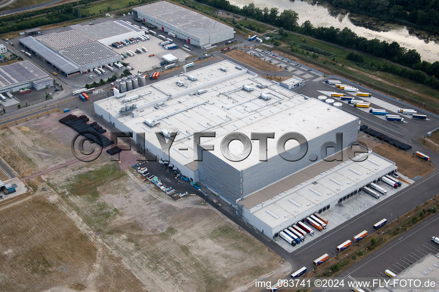 Oberwald Industrial Area in Wörth am Rhein in the state Rhineland-Palatinate, Germany seen from a drone