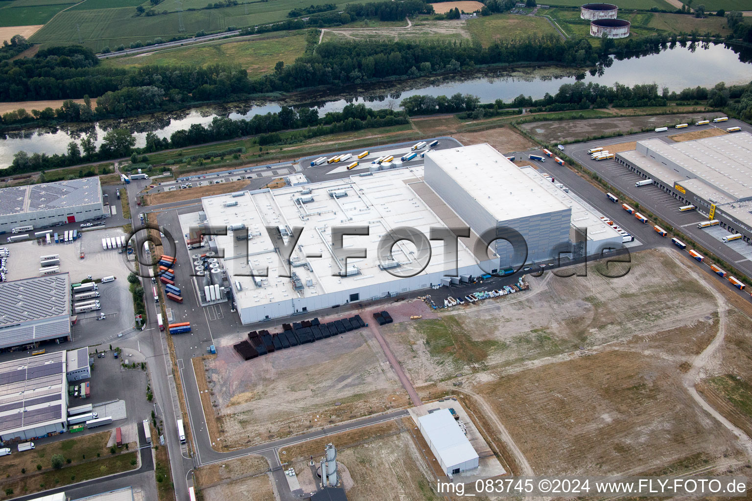 Oberwald industrial area in Wörth am Rhein in the state Rhineland-Palatinate, Germany from above