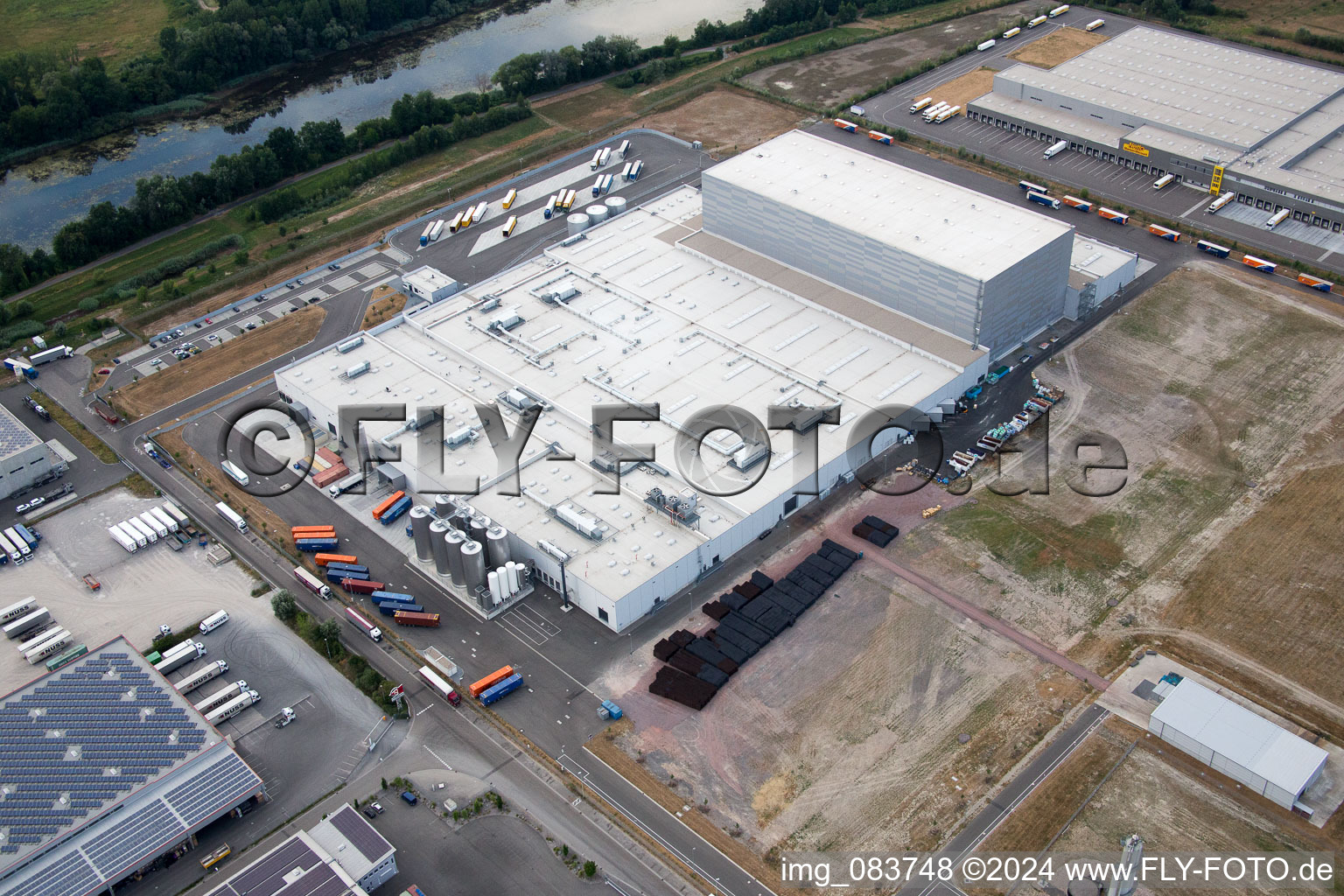 Oberwald industrial area in Wörth am Rhein in the state Rhineland-Palatinate, Germany from the plane