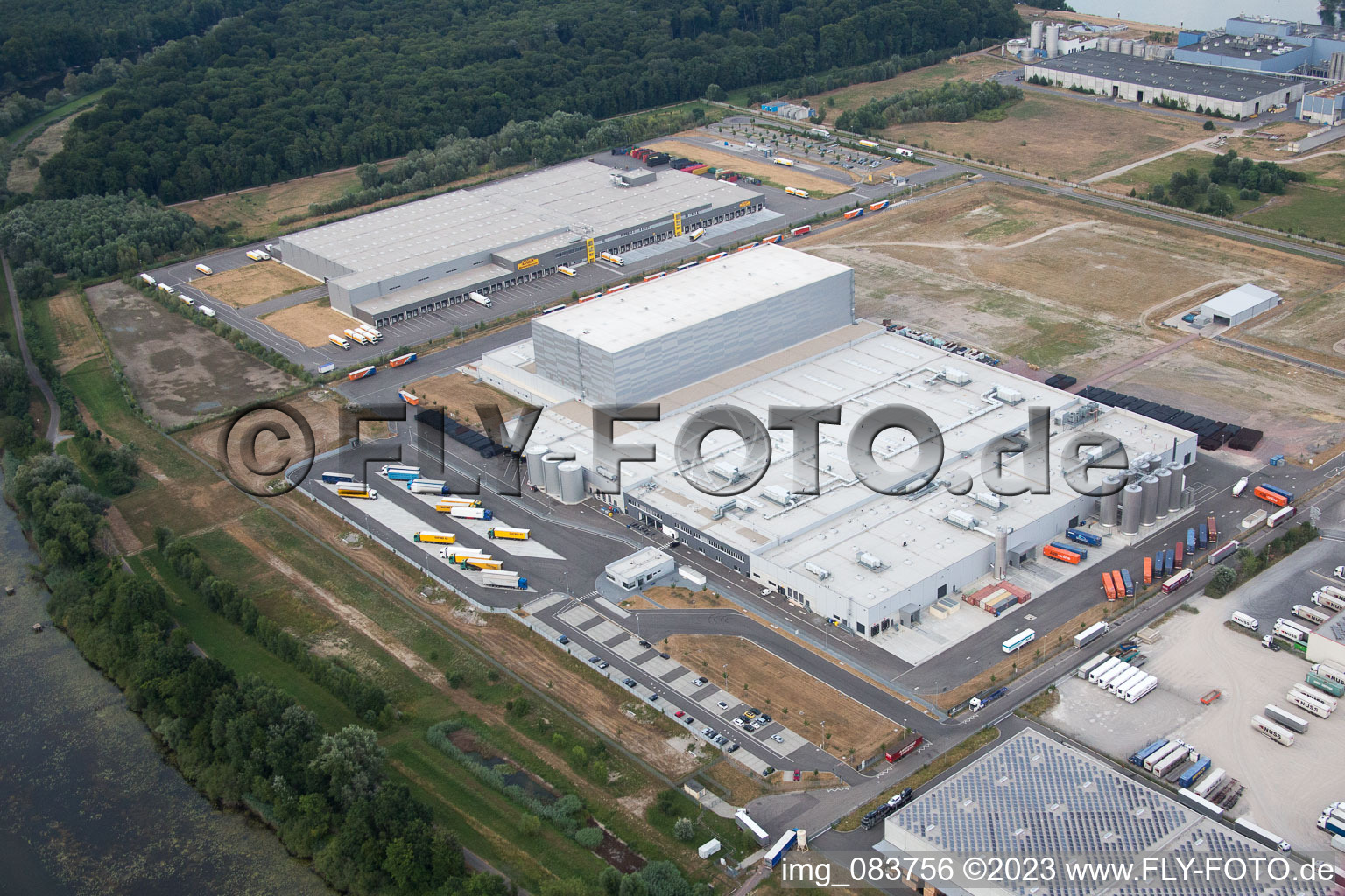 Drone recording of Oberwald industrial area in Wörth am Rhein in the state Rhineland-Palatinate, Germany