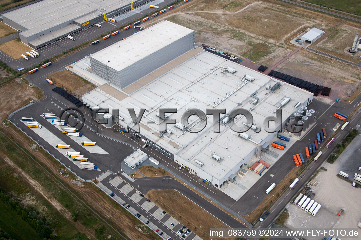 Oberwald Industrial Area in Wörth am Rhein in the state Rhineland-Palatinate, Germany from a drone