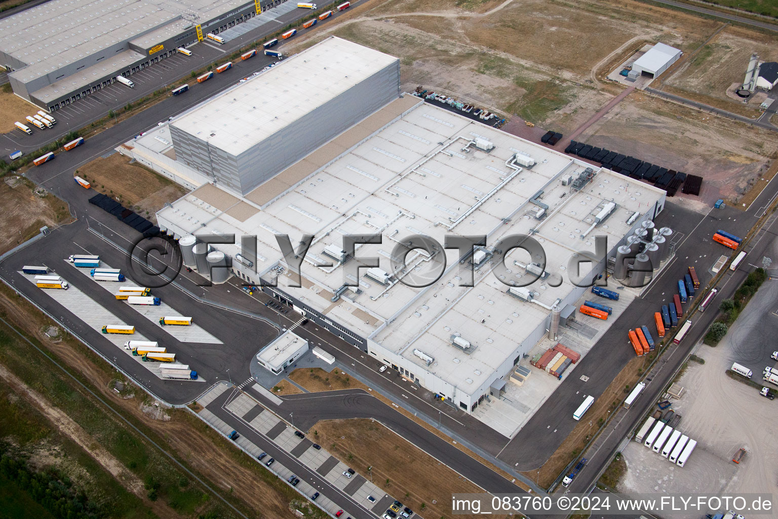 Oberwald industrial area in Wörth am Rhein in the state Rhineland-Palatinate, Germany seen from a drone