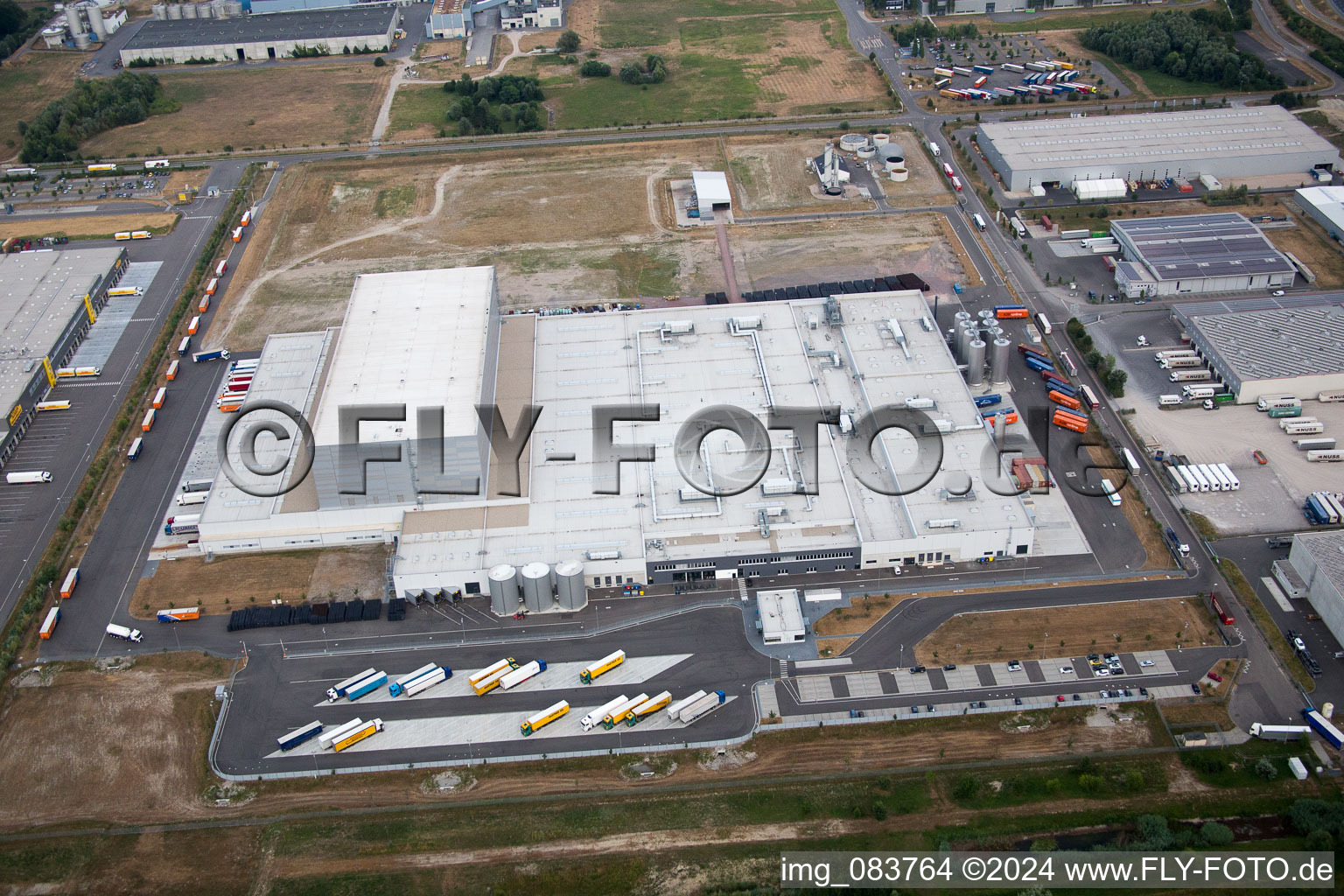 Oberwald Industrial Area in Wörth am Rhein in the state Rhineland-Palatinate, Germany from above