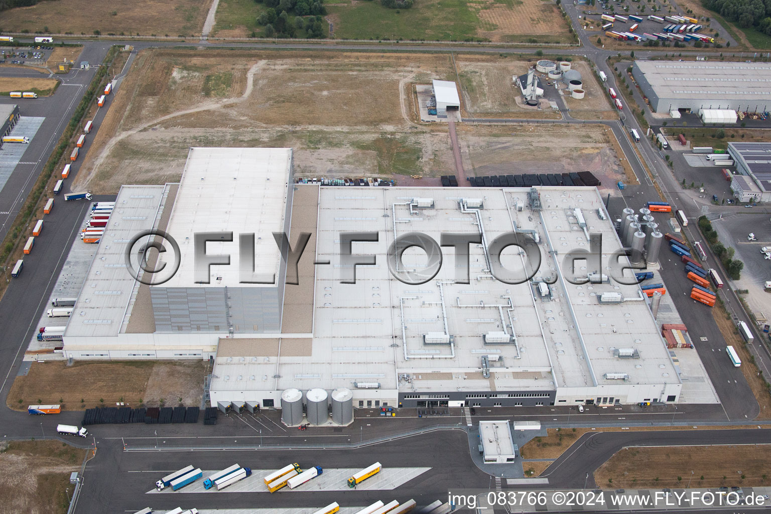 Oberwald industrial area in Wörth am Rhein in the state Rhineland-Palatinate, Germany seen from above