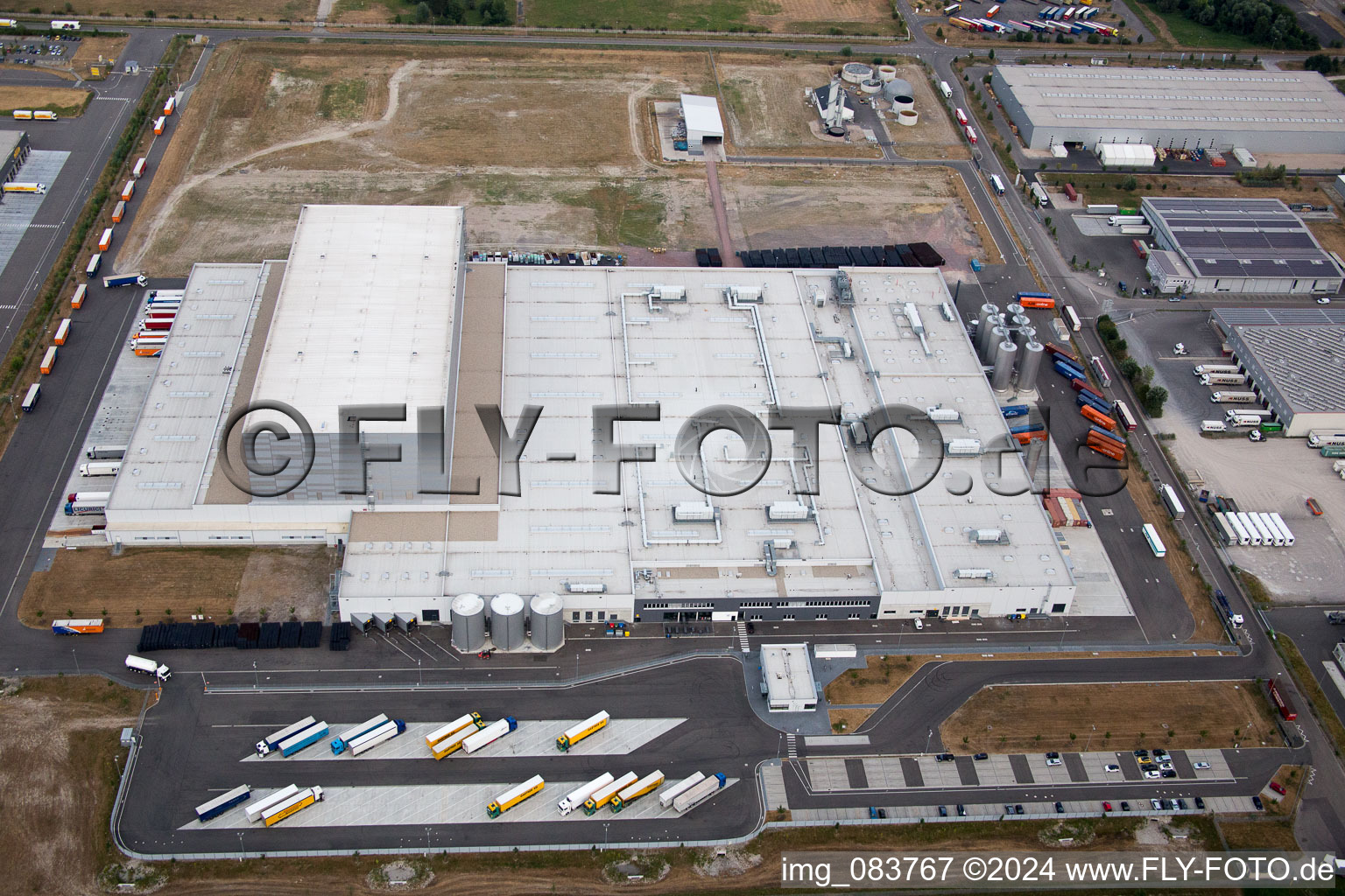 Oberwald Industrial Area in Wörth am Rhein in the state Rhineland-Palatinate, Germany from the plane