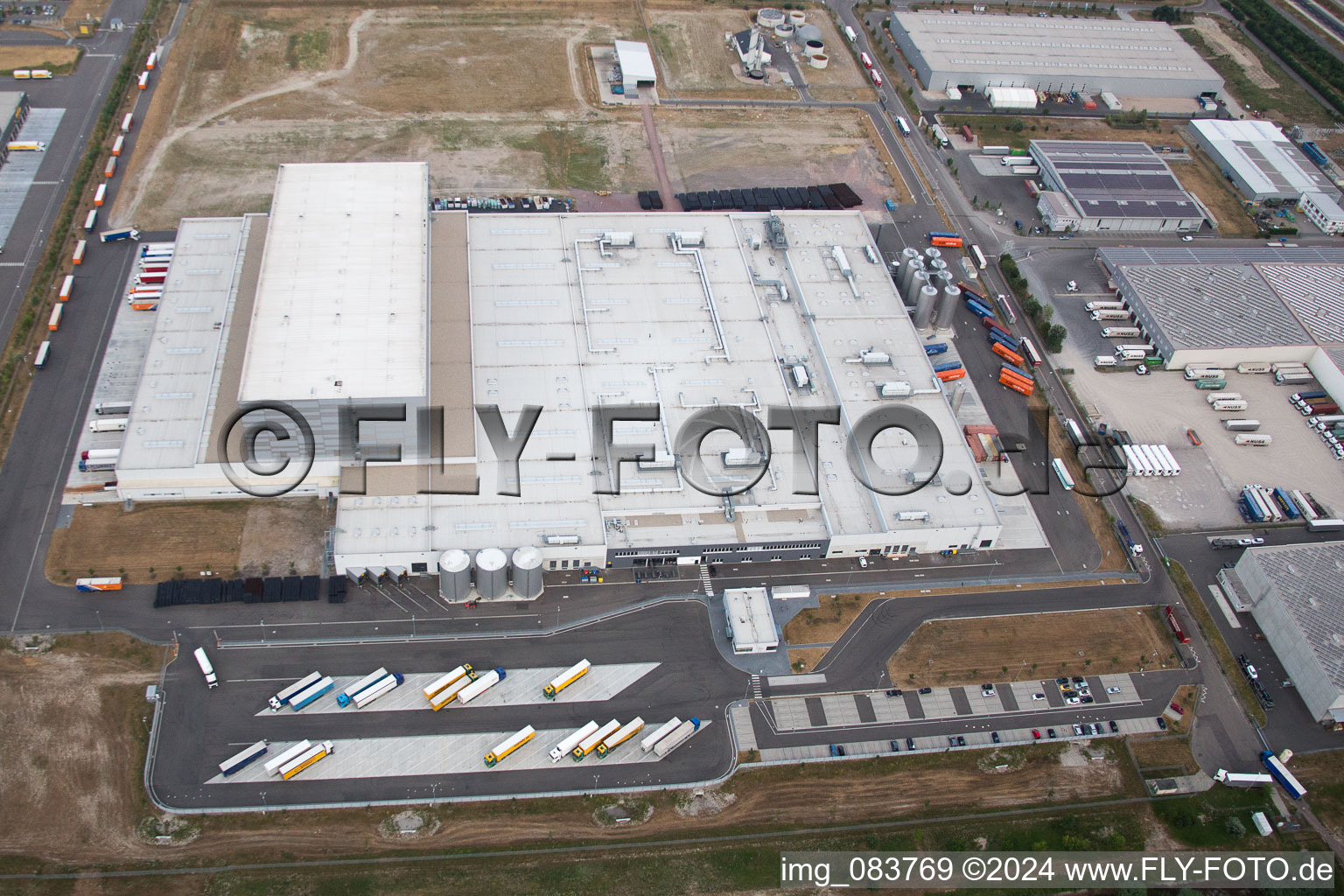 Oberwald industrial area in Wörth am Rhein in the state Rhineland-Palatinate, Germany viewn from the air