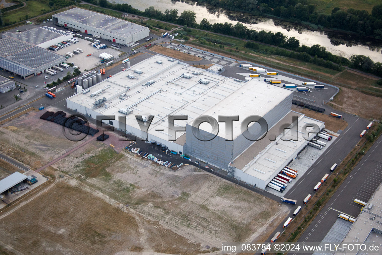 Oblique view of Oberwald industrial area in Wörth am Rhein in the state Rhineland-Palatinate, Germany