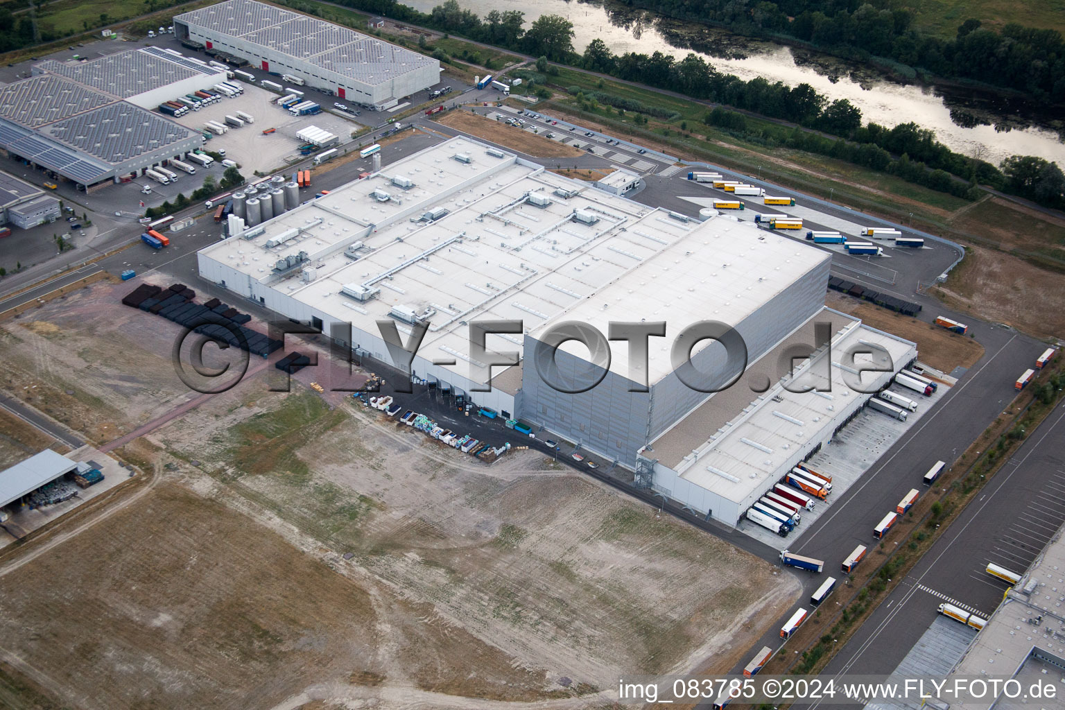 Oberwald Industrial Area in Wörth am Rhein in the state Rhineland-Palatinate, Germany from above