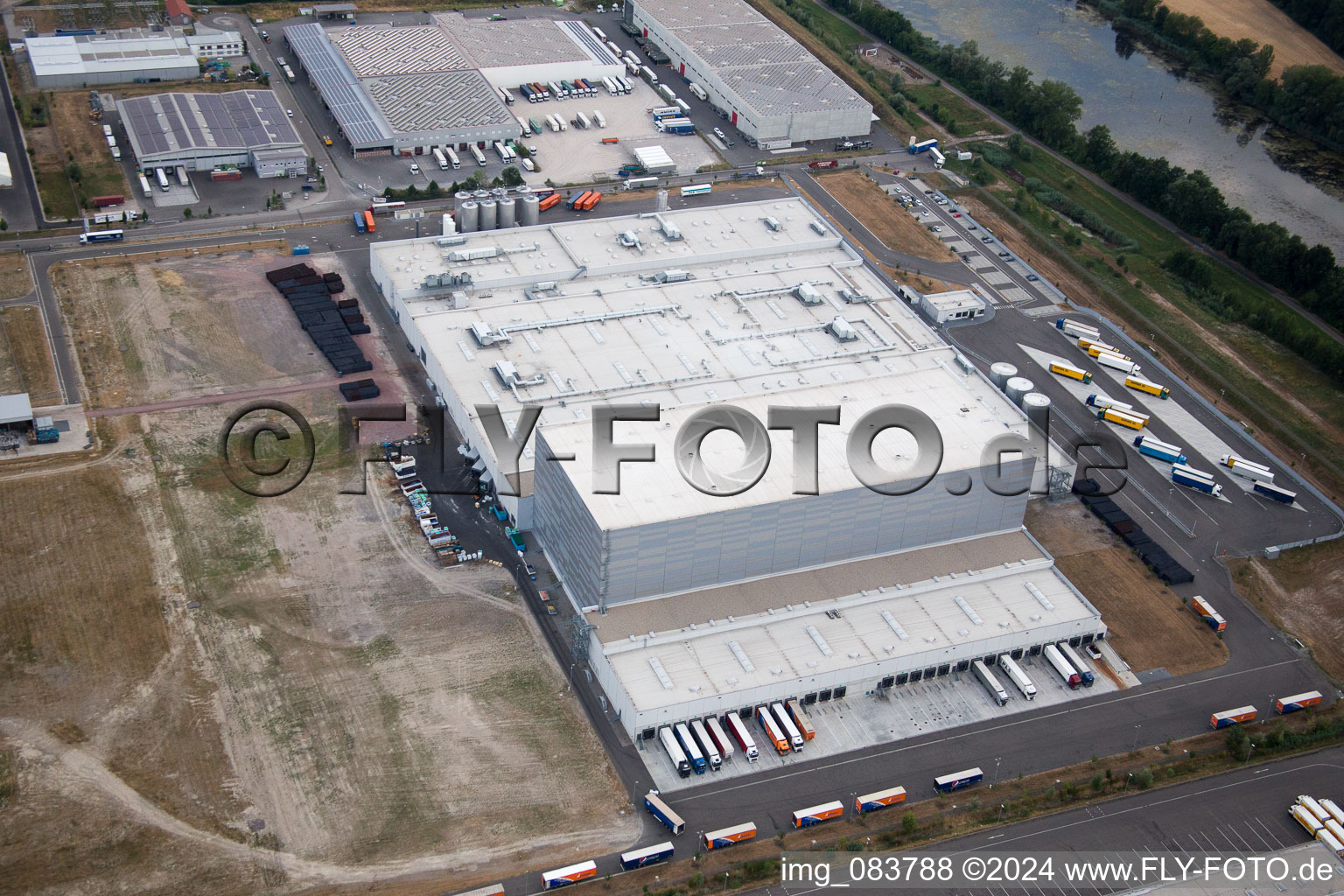 Oberwald Industrial Area in Wörth am Rhein in the state Rhineland-Palatinate, Germany from the plane