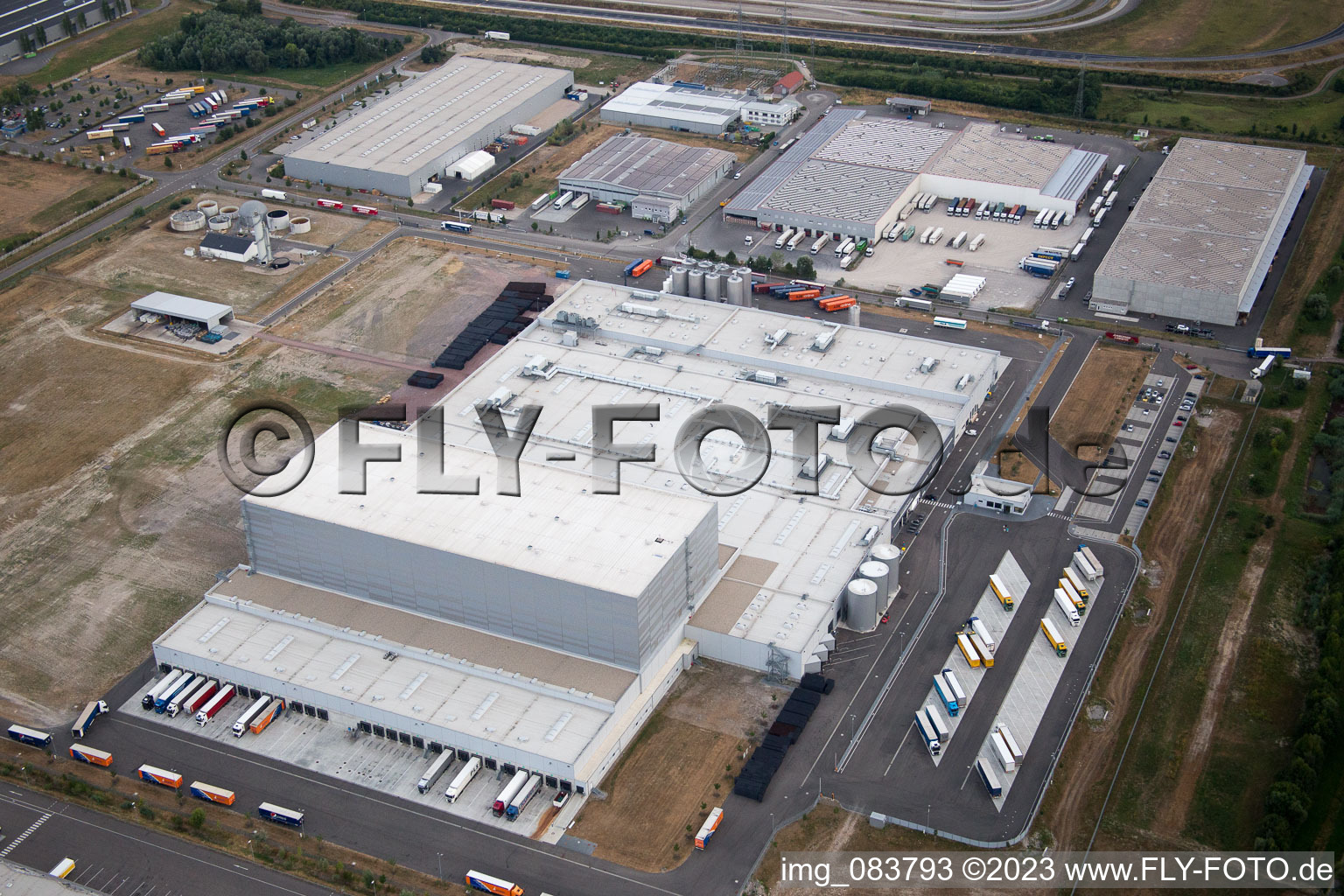 Oberwald industrial area in Wörth am Rhein in the state Rhineland-Palatinate, Germany from the drone perspective