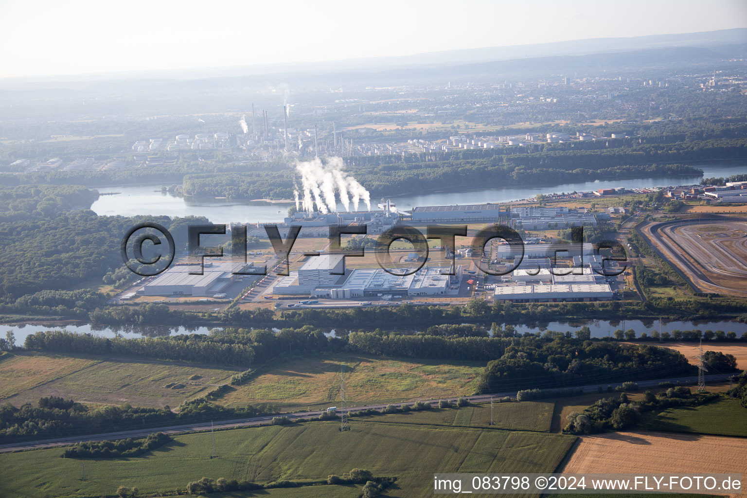 Oberwald Industrial Area in Wörth am Rhein in the state Rhineland-Palatinate, Germany seen from a drone