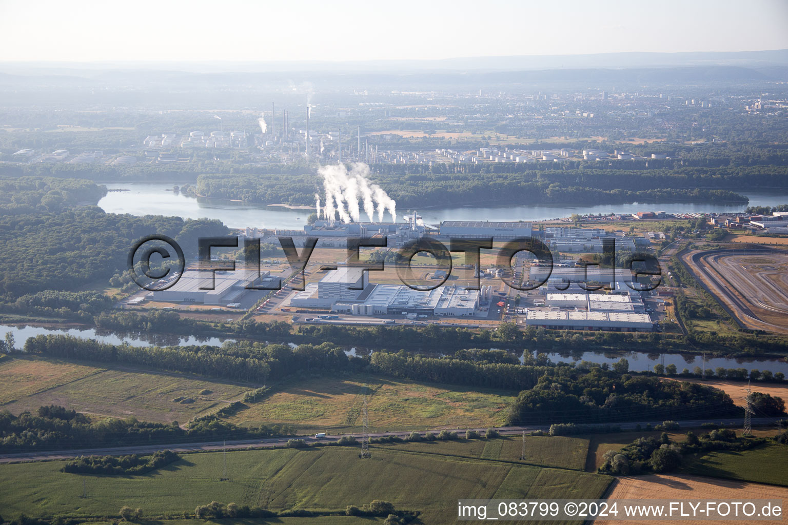 Aerial view of Oberwald Industrial Area in Wörth am Rhein in the state Rhineland-Palatinate, Germany