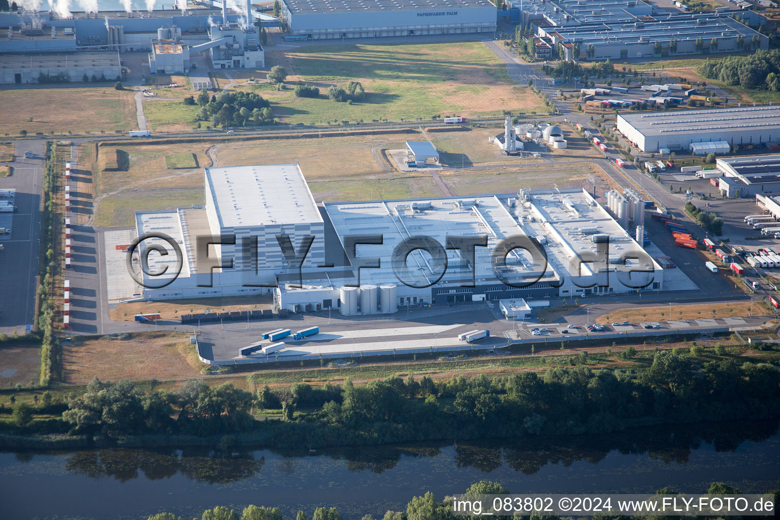 Oblique view of Oberwald Industrial Area in Wörth am Rhein in the state Rhineland-Palatinate, Germany