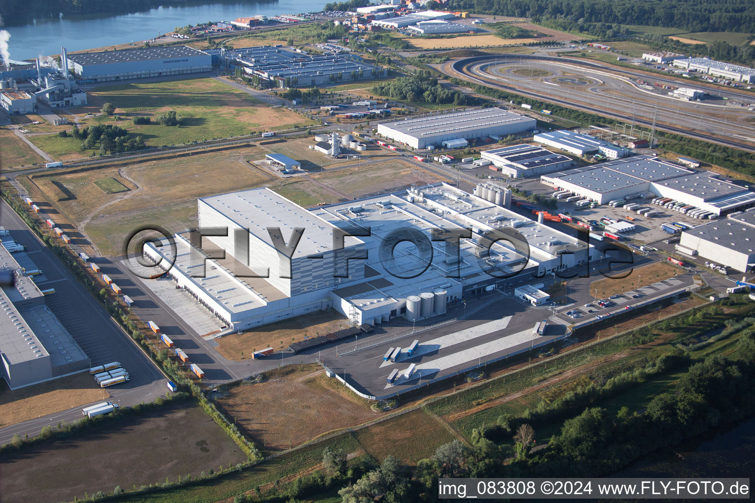 Oberwald industrial area in Wörth am Rhein in the state Rhineland-Palatinate, Germany from the plane