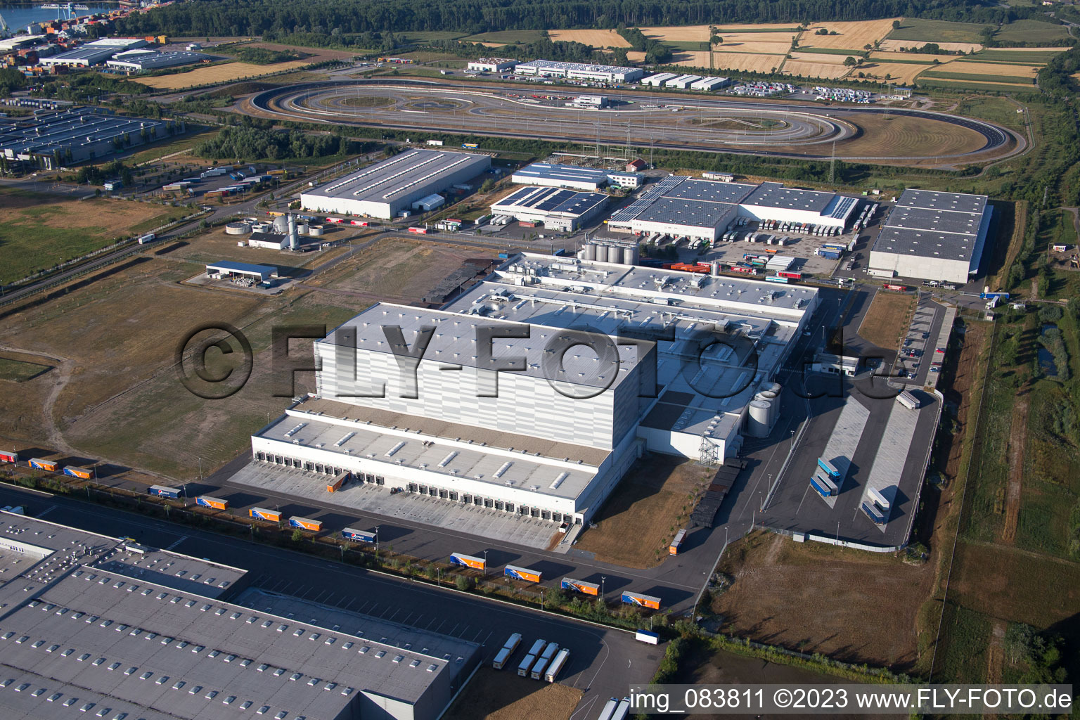 Oberwald industrial area in Wörth am Rhein in the state Rhineland-Palatinate, Germany viewn from the air