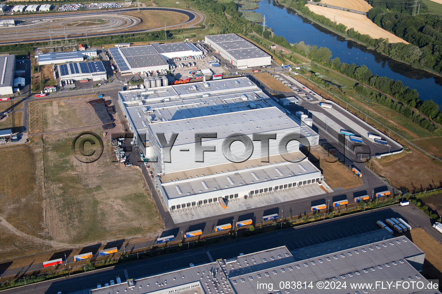 Oberwald Industrial Area in Wörth am Rhein in the state Rhineland-Palatinate, Germany from the drone perspective