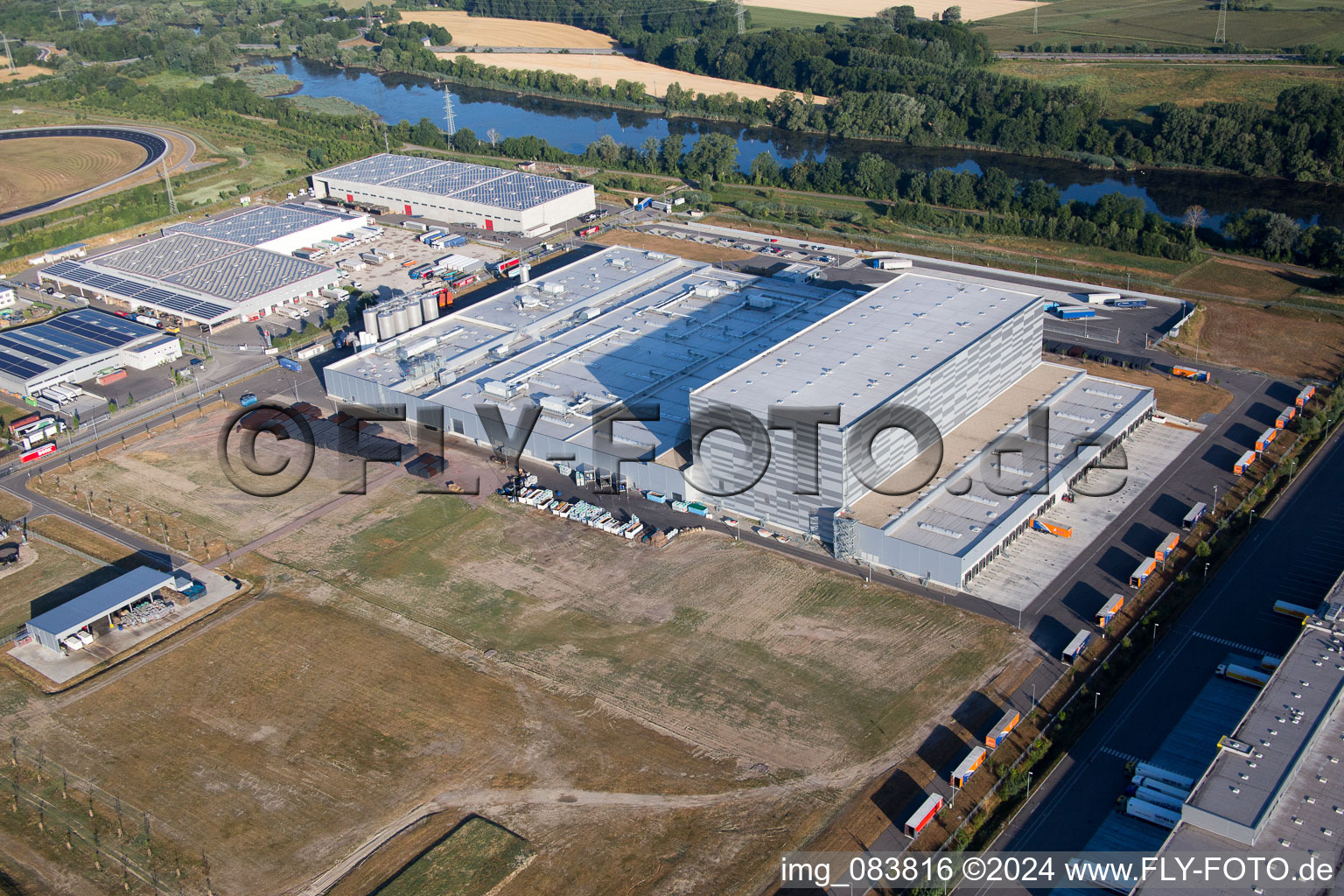 Oberwald Industrial Area in Wörth am Rhein in the state Rhineland-Palatinate, Germany seen from a drone