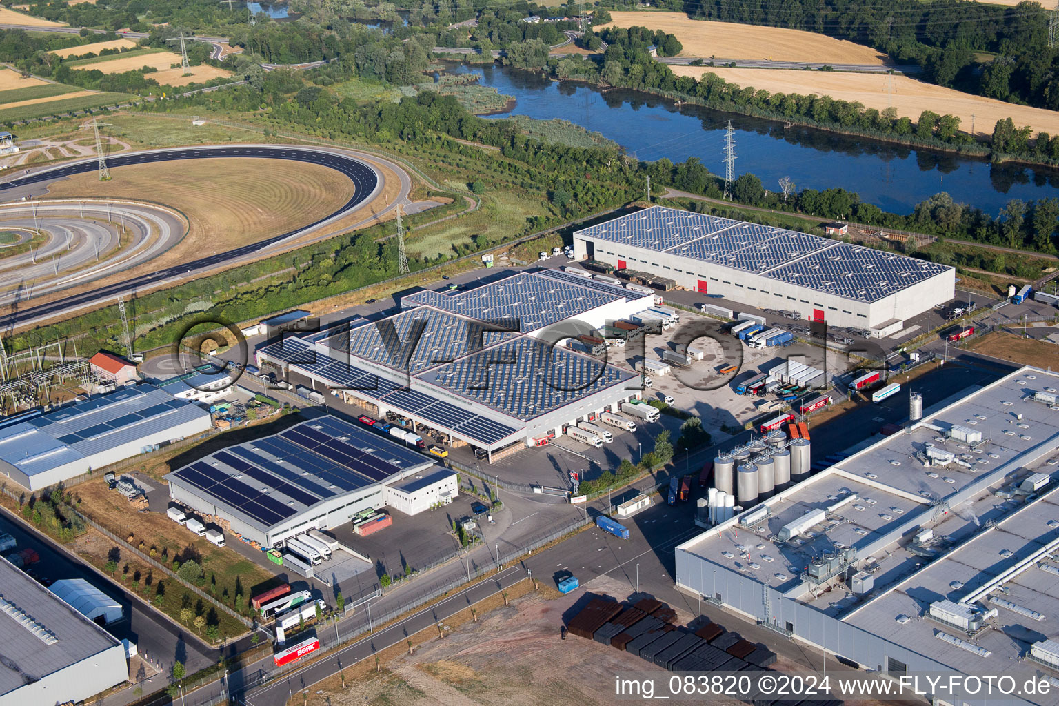 Oblique view of Oberwald industrial area in Wörth am Rhein in the state Rhineland-Palatinate, Germany