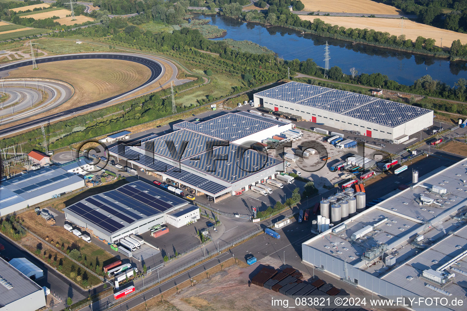 Oberwald Industrial Area in Wörth am Rhein in the state Rhineland-Palatinate, Germany from above