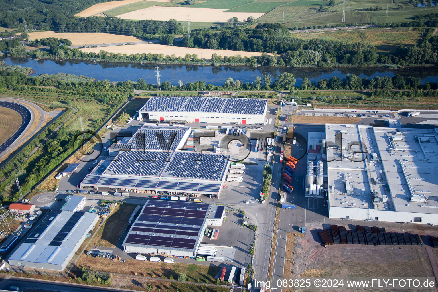 Oberwald Industrial Area in Wörth am Rhein in the state Rhineland-Palatinate, Germany from the plane