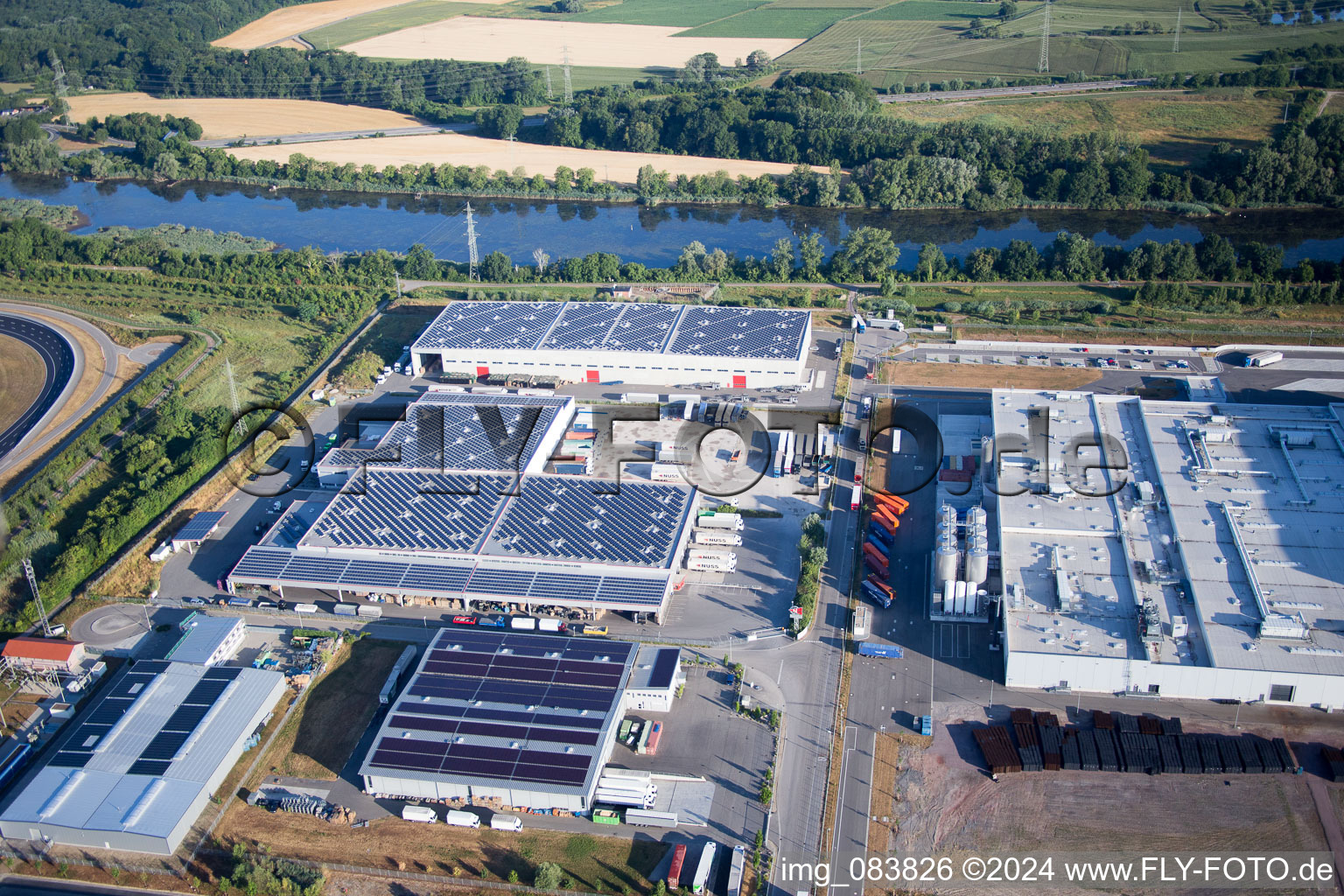 Bird's eye view of Oberwald industrial area in Wörth am Rhein in the state Rhineland-Palatinate, Germany