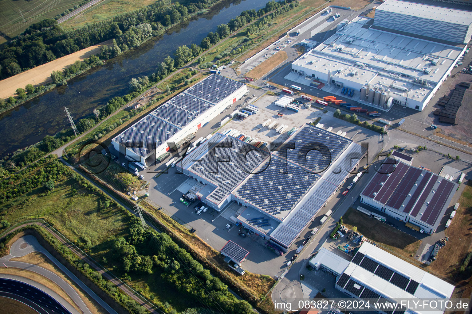 Oberwald industrial area in Wörth am Rhein in the state Rhineland-Palatinate, Germany viewn from the air