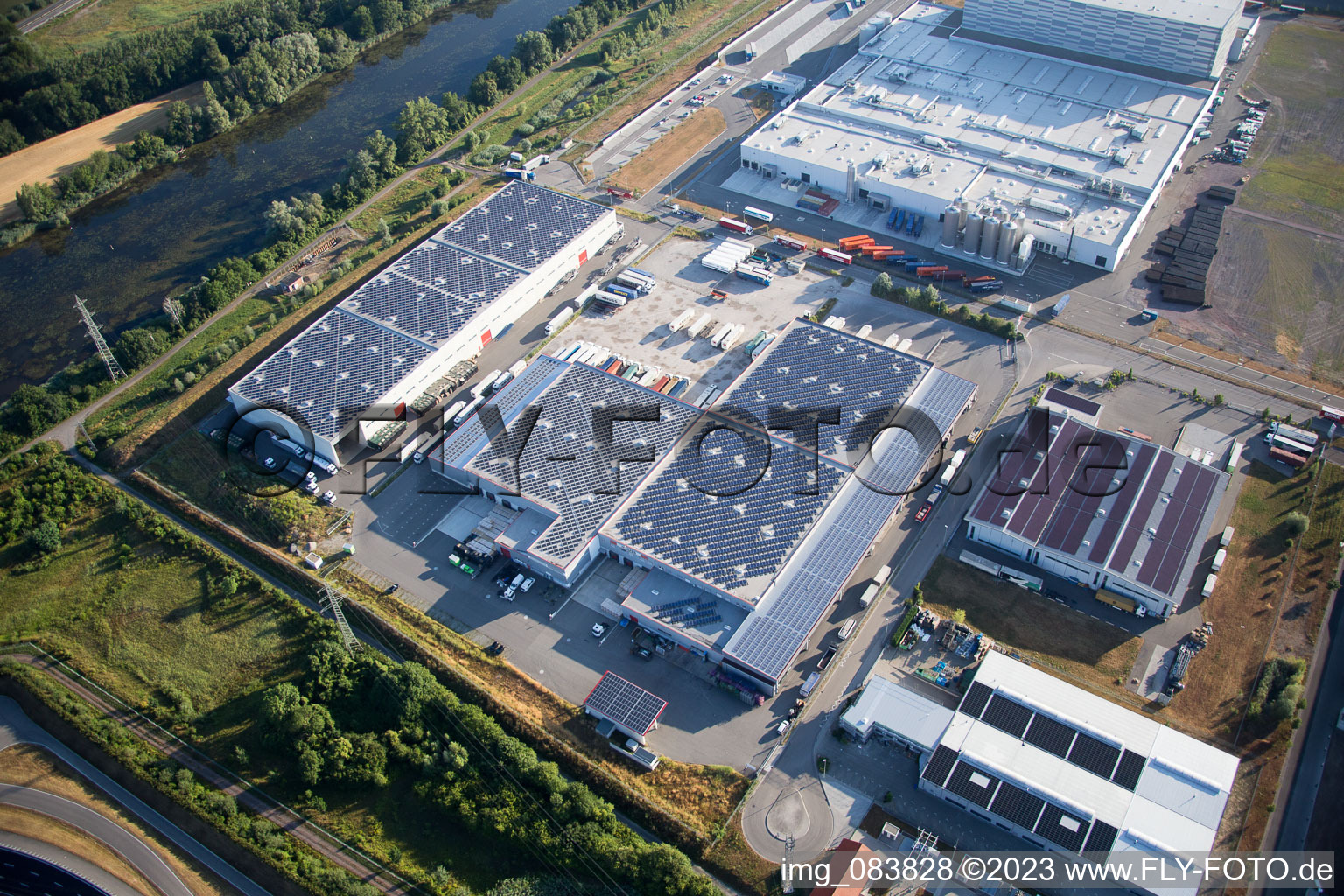 Drone recording of Oberwald industrial area in Wörth am Rhein in the state Rhineland-Palatinate, Germany