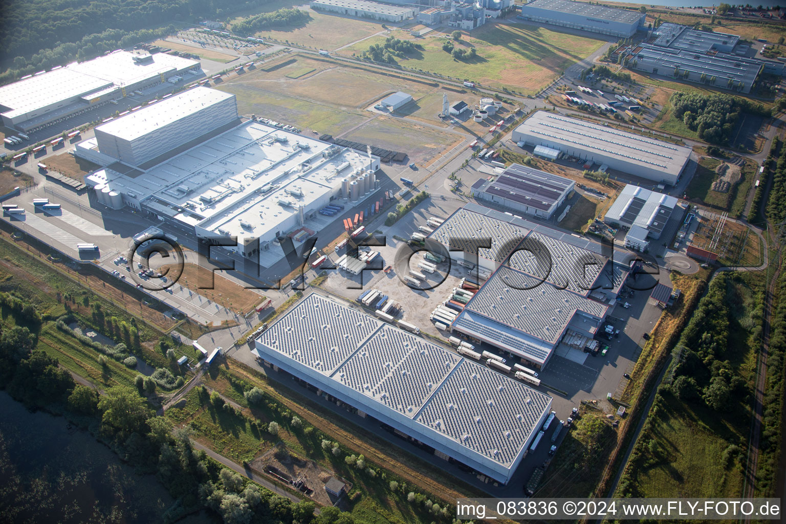 Oberwald Industrial Area in Wörth am Rhein in the state Rhineland-Palatinate, Germany from a drone