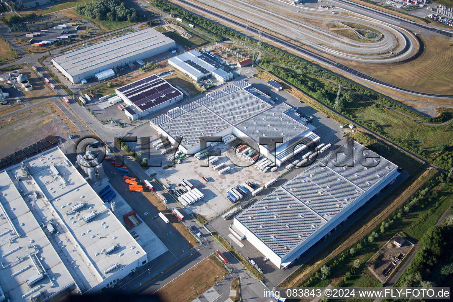 Oblique view of Oberwald Industrial Area in Wörth am Rhein in the state Rhineland-Palatinate, Germany