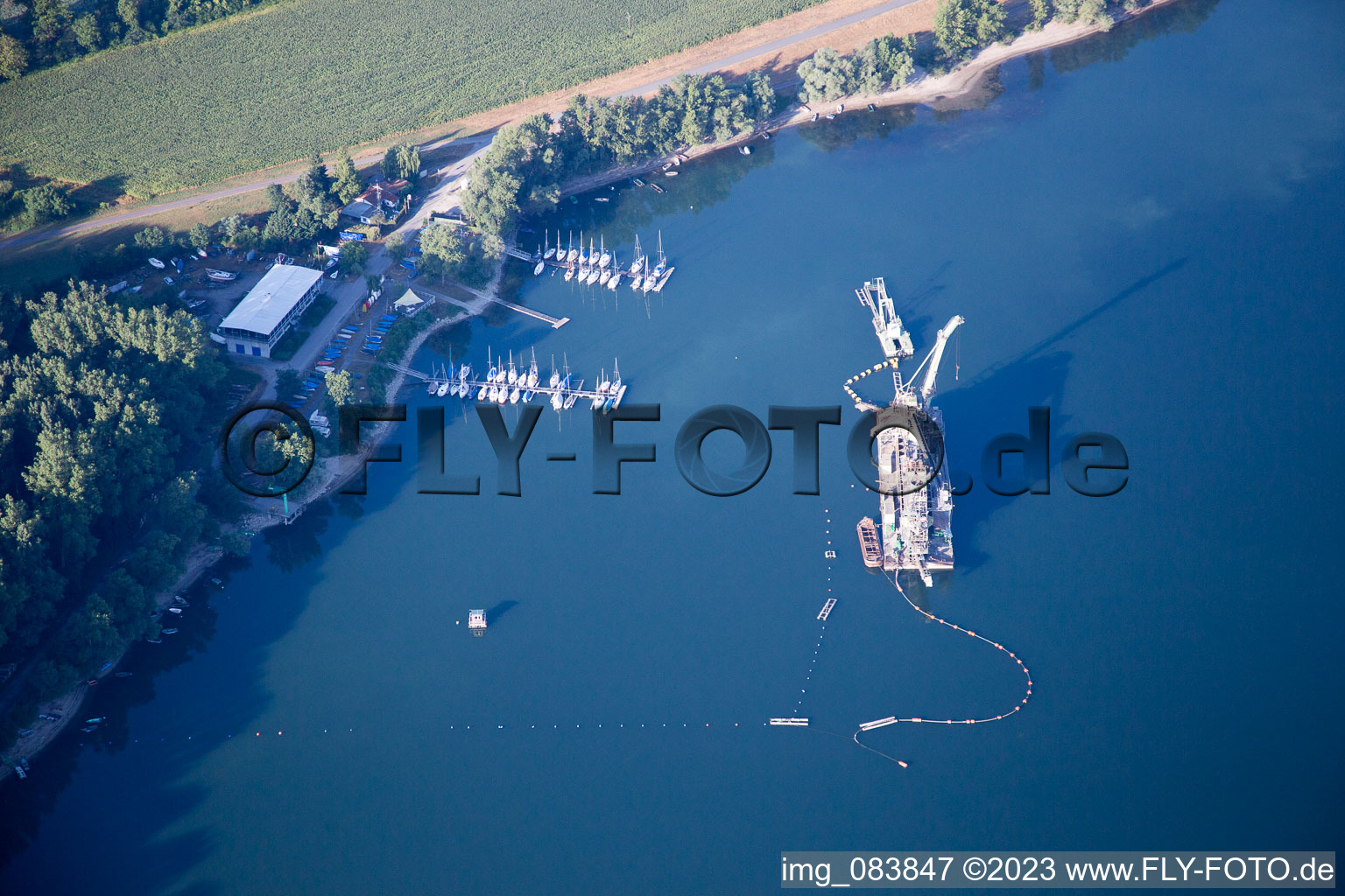 Aerial view of Harbor in the district Maximiliansau in Wörth am Rhein in the state Rhineland-Palatinate, Germany