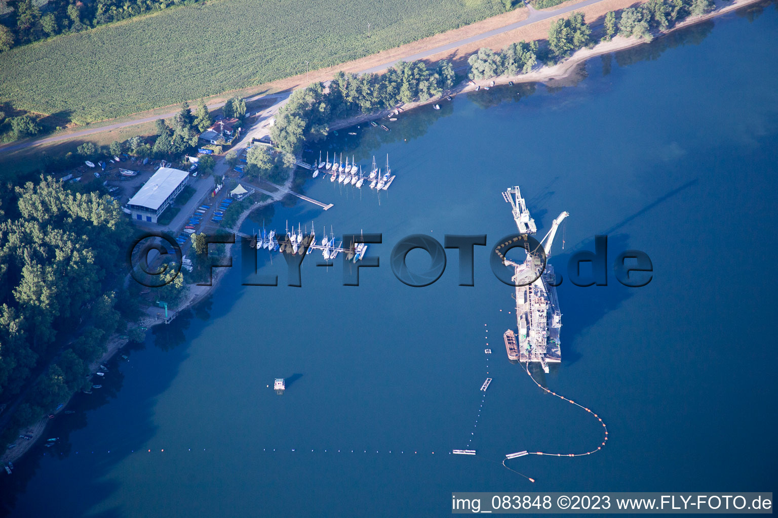 Aerial photograpy of Harbor in the district Maximiliansau in Wörth am Rhein in the state Rhineland-Palatinate, Germany