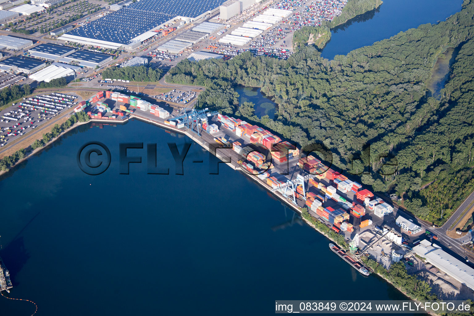 Oblique view of Harbor in the district Maximiliansau in Wörth am Rhein in the state Rhineland-Palatinate, Germany