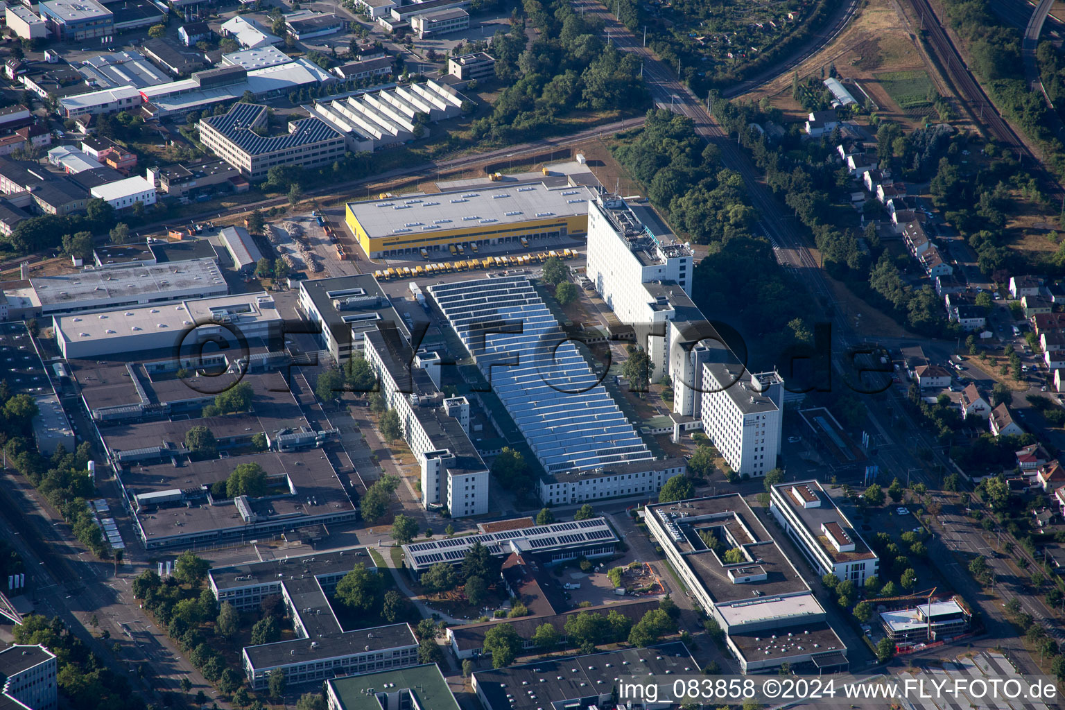 District Knielingen in Karlsruhe in the state Baden-Wuerttemberg, Germany from the plane