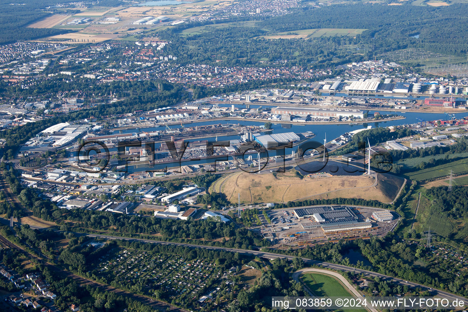 KA Rheinhafen in the district Rheinhafen in Karlsruhe in the state Baden-Wuerttemberg, Germany from the plane