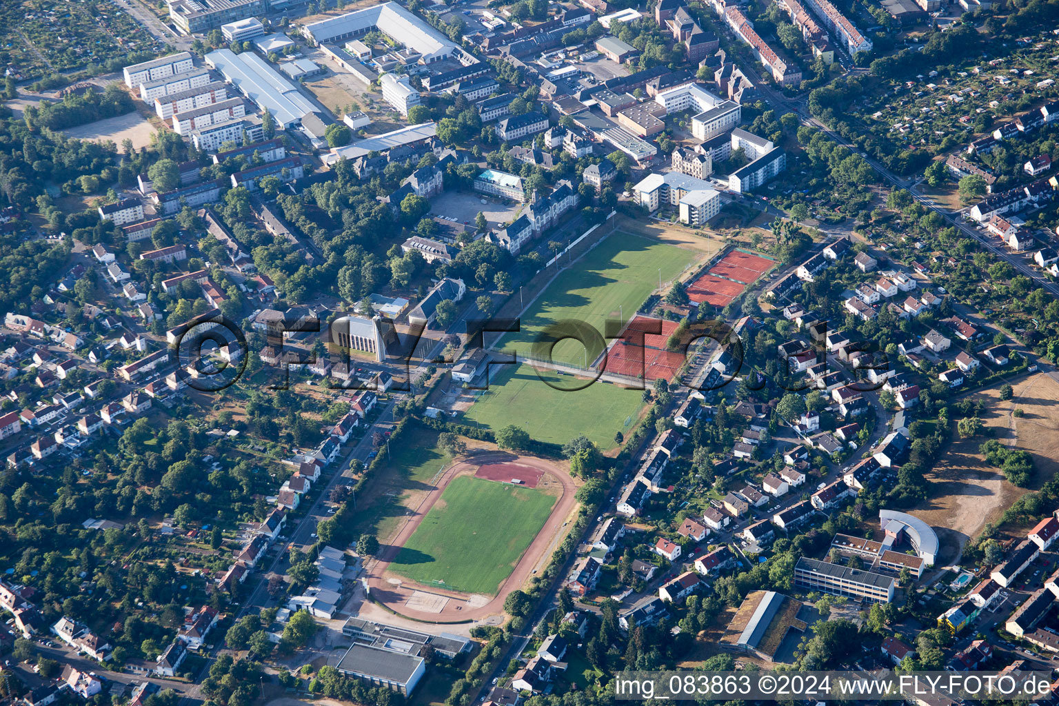 Sports fields in the district Nordweststadt in Karlsruhe in the state Baden-Wuerttemberg, Germany