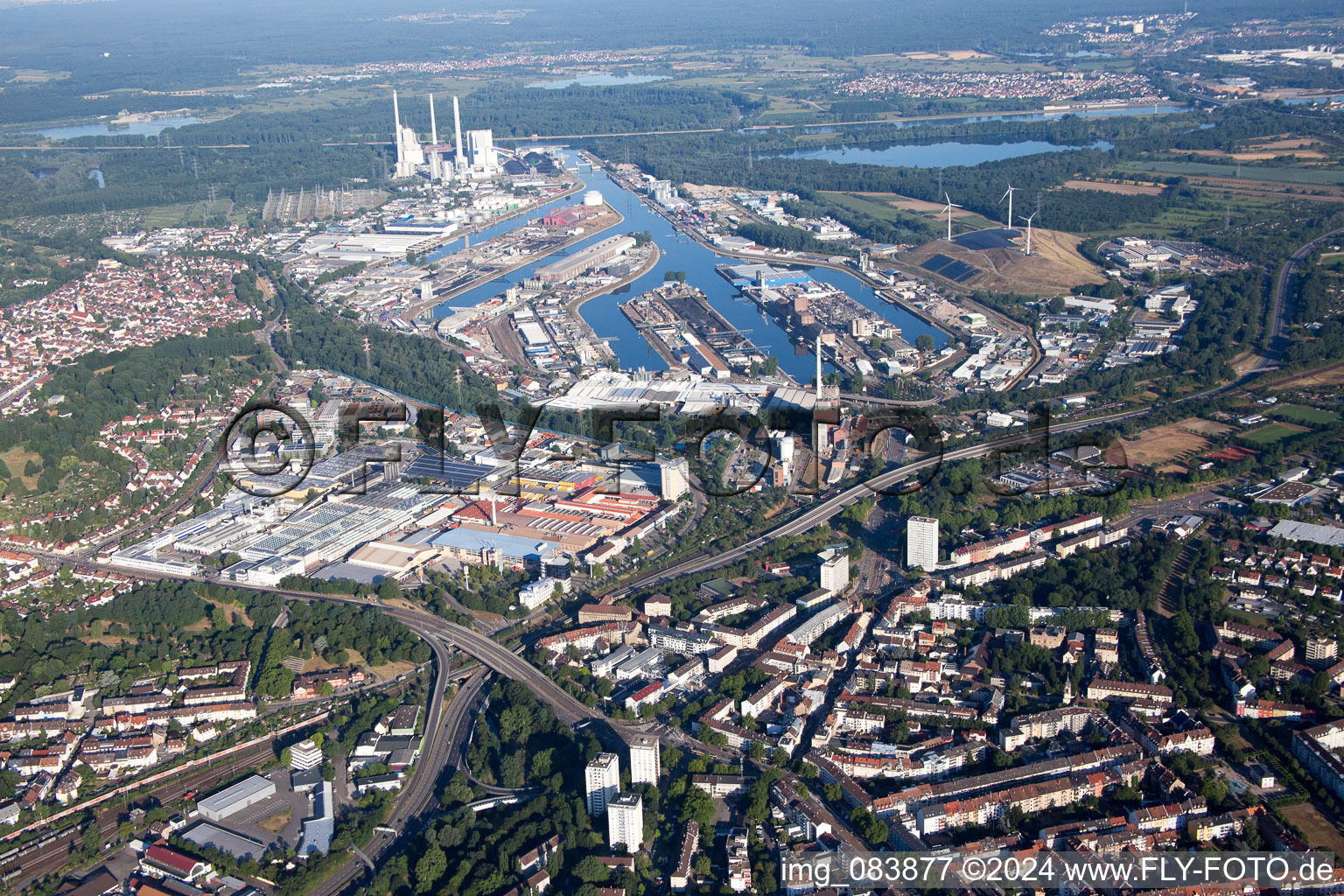 Bird's eye view of KA Rheinhafen in the district Rheinhafen in Karlsruhe in the state Baden-Wuerttemberg, Germany