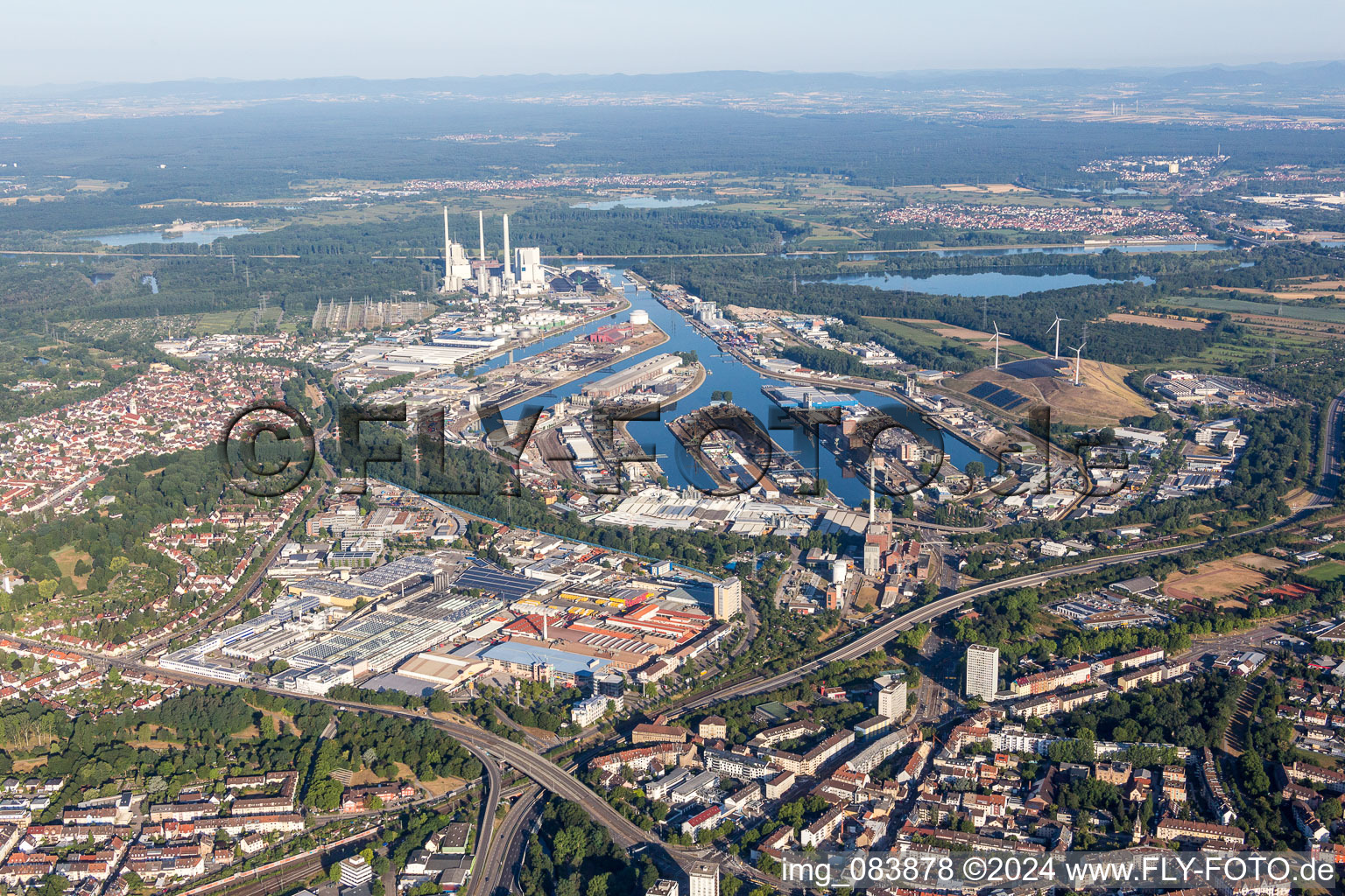 KA Rheinhafen in the district Rheinhafen in Karlsruhe in the state Baden-Wuerttemberg, Germany viewn from the air