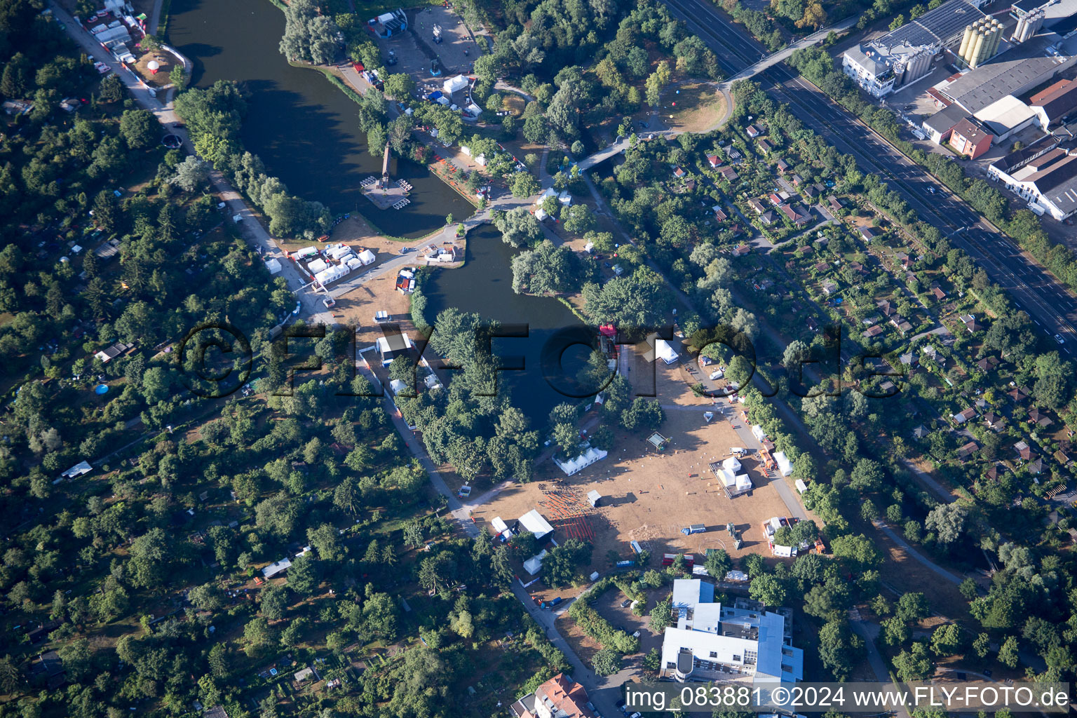 Aerial photograpy of KA, Günther Klotz Facility, The Festival in the district Südweststadt in Karlsruhe in the state Baden-Wuerttemberg, Germany