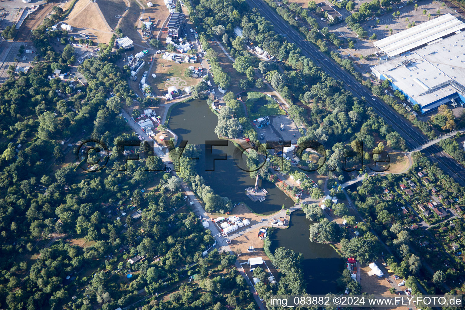 Oblique view of KA, Günther Klotz Facility, The Festival in the district Südweststadt in Karlsruhe in the state Baden-Wuerttemberg, Germany